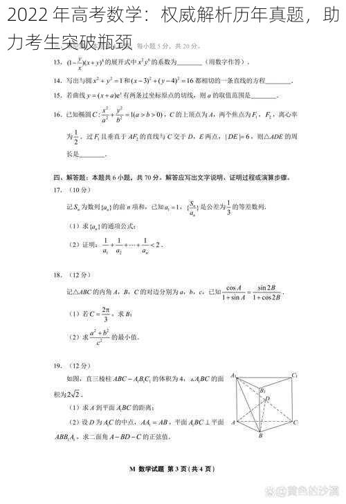 2022 年高考数学：权威解析历年真题，助力考生突破瓶颈