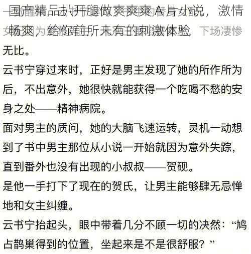 国产精品扒开腿做爽爽爽 A 片小说，激情畅爽，给你前所未有的刺激体验