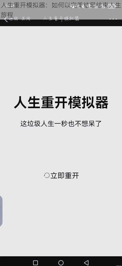 人生重开模拟器：如何以完美结局结束人生旅程