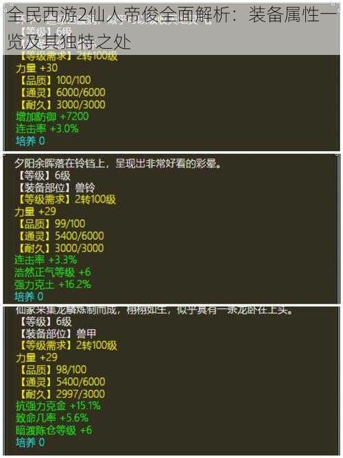 全民西游2仙人帝俊全面解析：装备属性一览及其独特之处