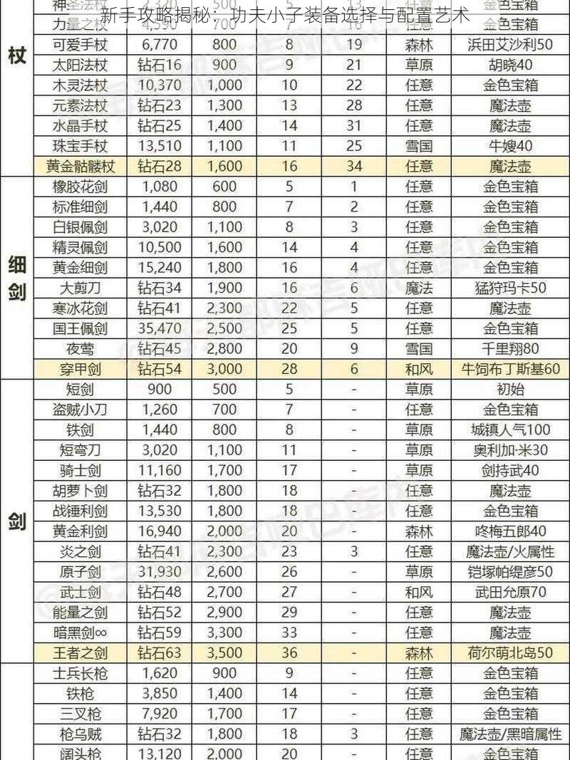 新手攻略揭秘：功夫小子装备选择与配置艺术