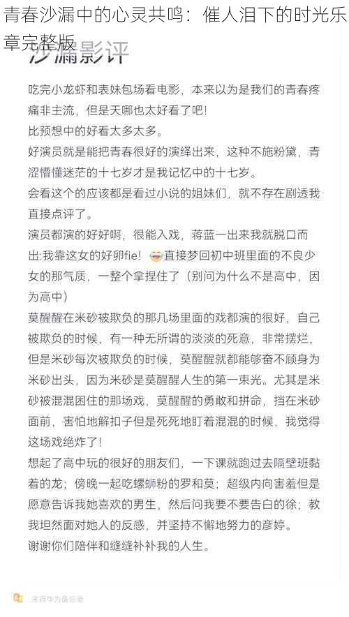 青春沙漏中的心灵共鸣：催人泪下的时光乐章完整版