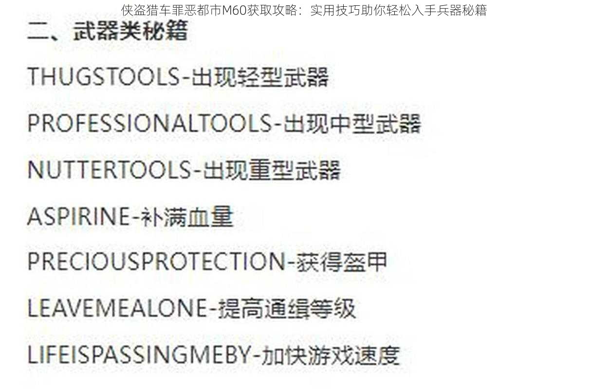 侠盗猎车罪恶都市M60获取攻略：实用技巧助你轻松入手兵器秘籍