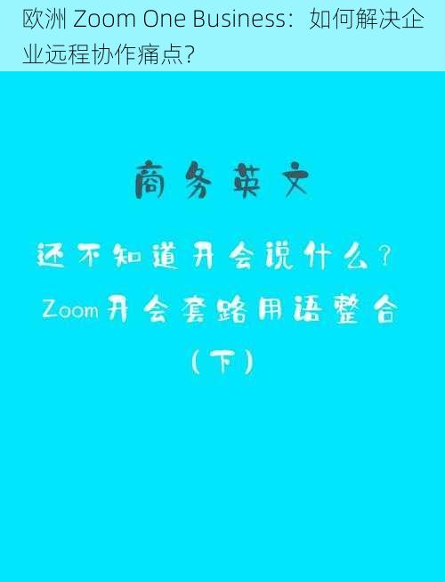 欧洲 Zoom One Business：如何解决企业远程协作痛点？