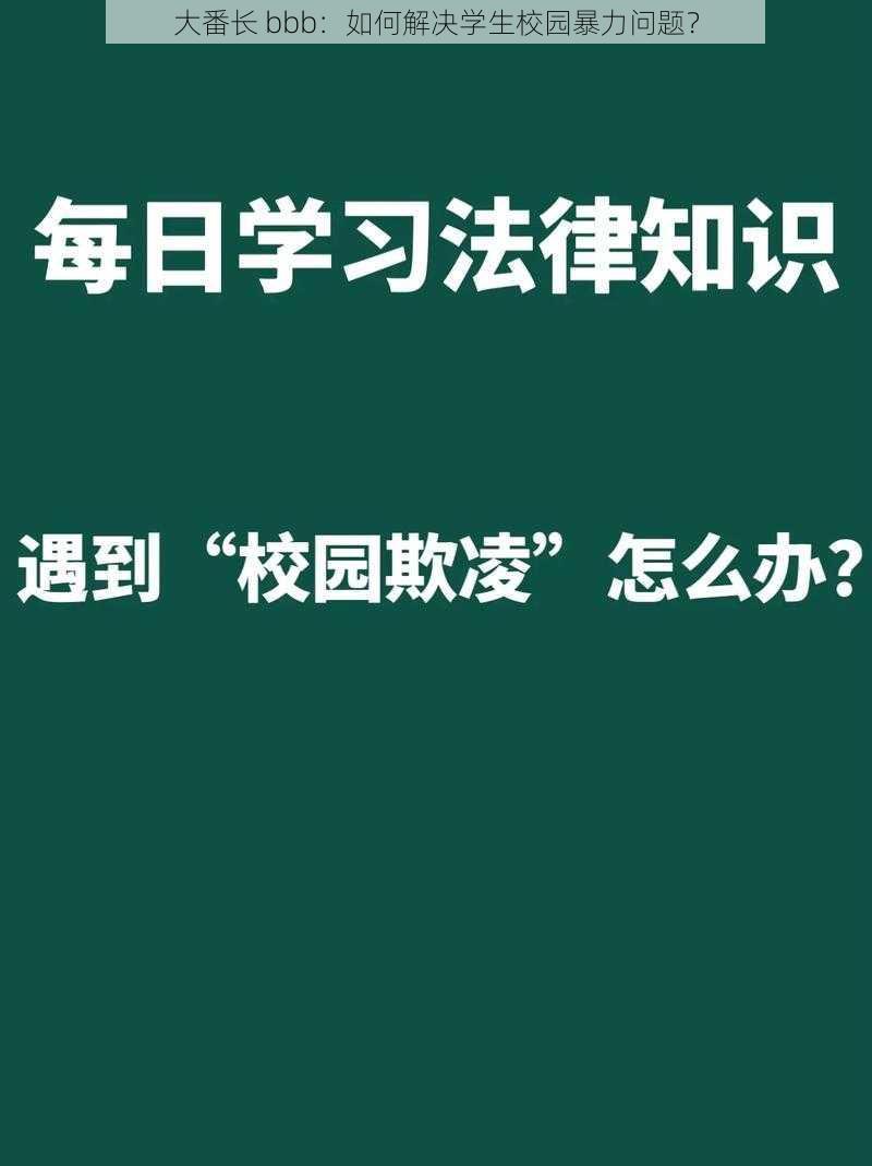 大番长 bbb：如何解决学生校园暴力问题？